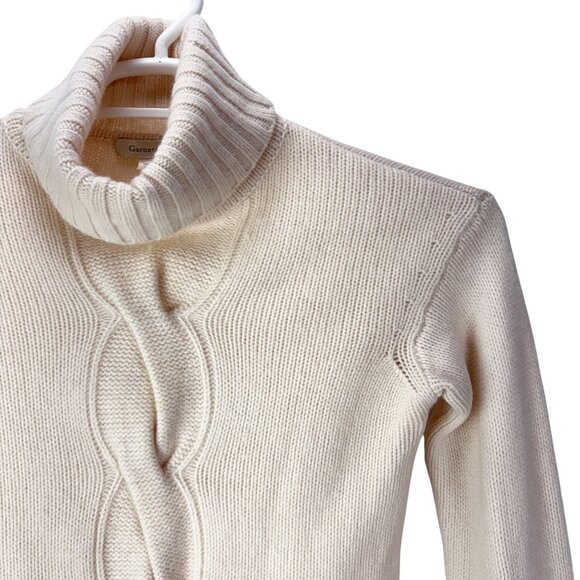 Garnet Hill 100% Cashmere Cable Detail Turtleneck Sweater Size Small Ivory White - Picture 7 of 13